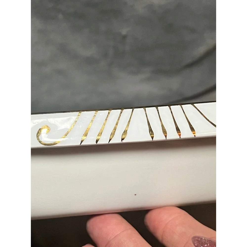 Louvoux Le Faune France Porcelain Botanical Floral Trinket Tray Gold Trim Whimsy